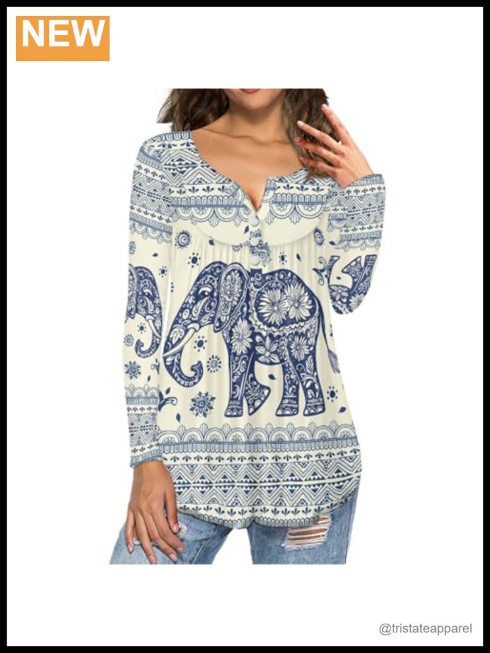 Womens Tunic Tops Long Sleeve Henley Button Down Pleated Floral Fall Shirt